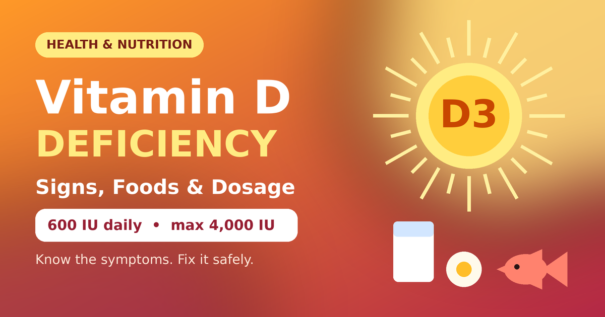 Vitamin D3 supplement and sunshine illustration for a vitamin D deficiency guide
